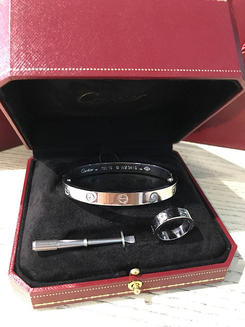 Cartier набір — браслет Love з викруткою і кільце в білому золоті / Cartier браслет біле золото Одеса - фото 1