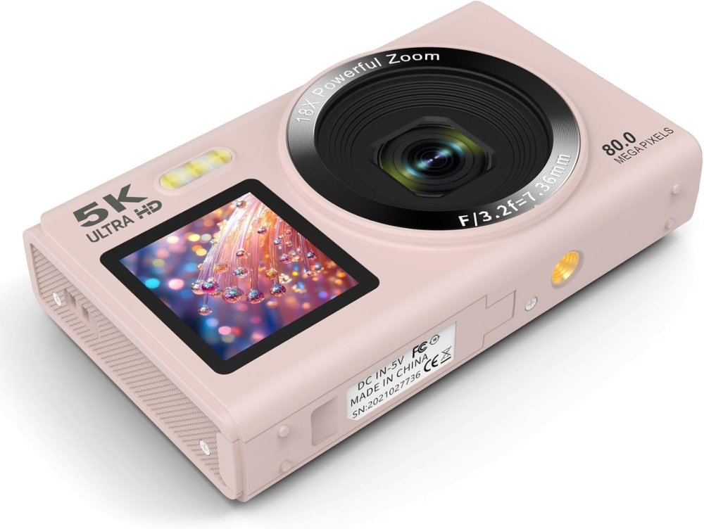 Цифрова камера 5K 80 МП Wi-Fi з подвійним екраном, EIS, 18x Zoom, 2 акумулятори + карта 64 ГБ, рожева Київ - фото 6