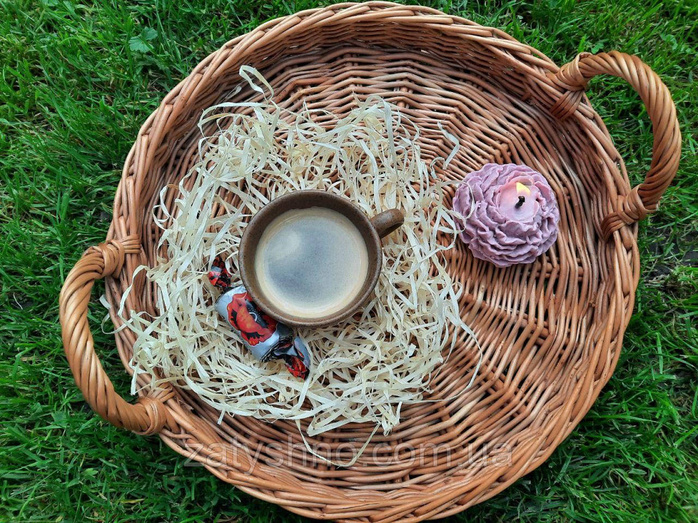 Поднос плетеный из лозы, круглый с ручками Киев - изображение 4