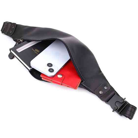 Сумка бананка для мужчин из гладкой натуральной кожи Shvigel 23134 Черный Киев