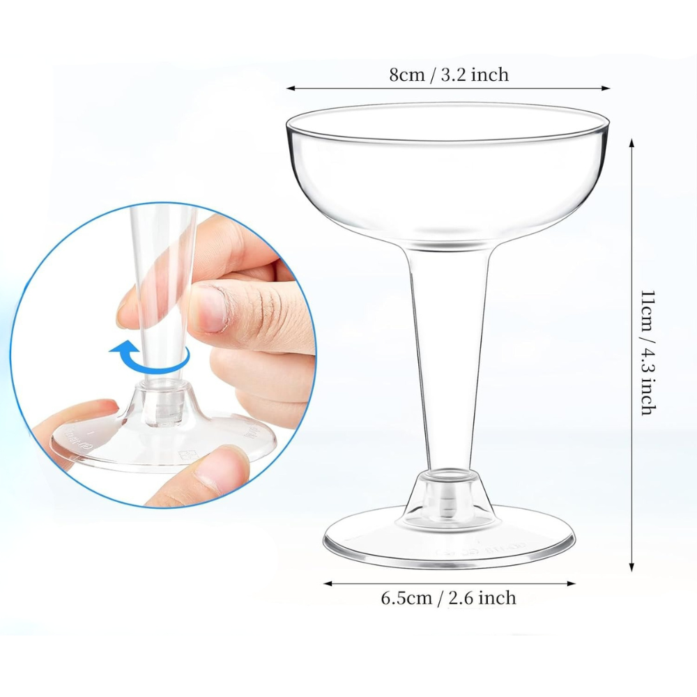 Набор бокалов для маргариты 140 мл, 10 шт, многоразовые, пластиковые, прозрачные, фуршетные для коктейлей с съёмной ножкой Каменец-Подольский - изображение 2