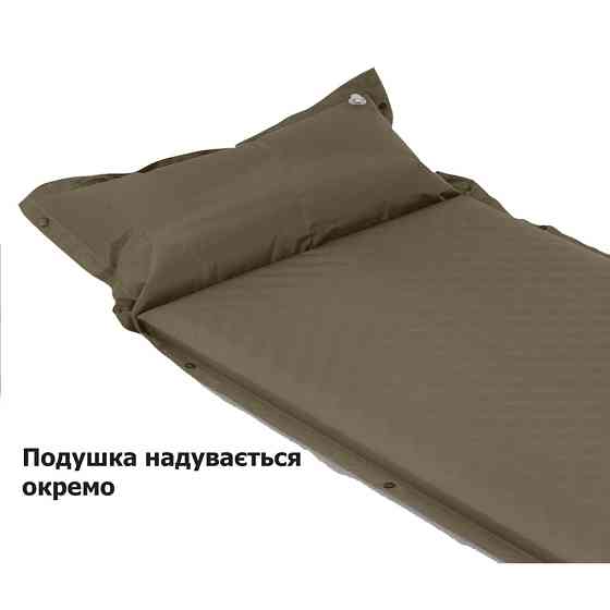 Килимок самонадувний одномісний з подушкою Naturehike CNK2300DZ014, 30мм, темно-зелений Київ