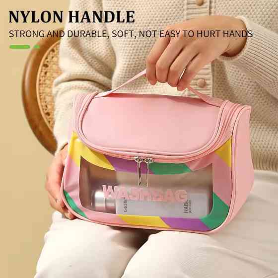 Косметичка женская прозрачная, для ванных пренадлежностей, дорожная, водонепроницаемая, розовая Каменец-Подольский