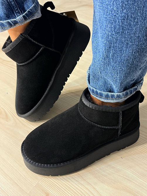 Угги женские Hengji 25-1 натуральная замша короткие на высокой подошве черные, 36, 23 см Киев - изображение 2