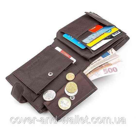 Мужское портмоне из высококачественной кожи коричневого цвета на кнопке Boston Киев