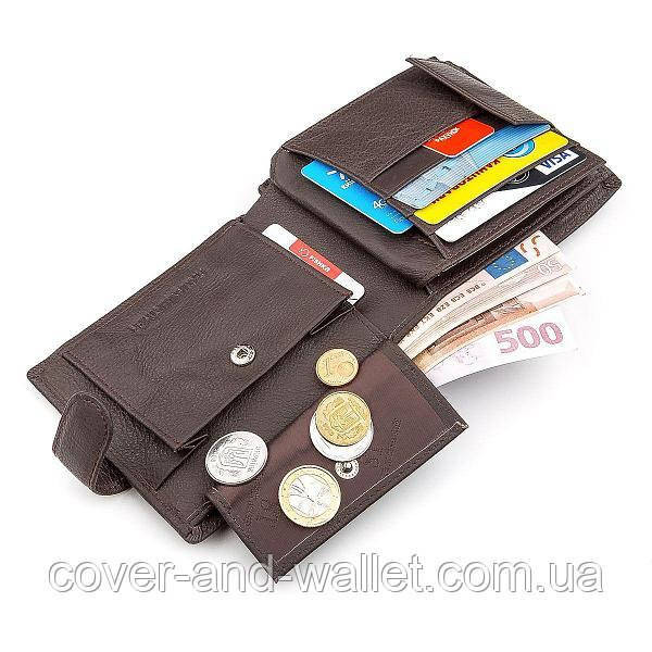 Мужское портмоне из высококачественной кожи коричневого цвета на кнопке Boston Киев - изображение 1