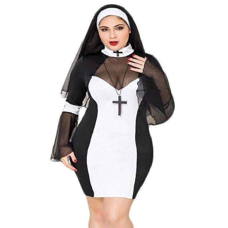 Еротичний костюм черниці JSY «Грішниця Лола» Plus Size Black, сукня, хрест, апостольник Sex Aura Київ - фото 1