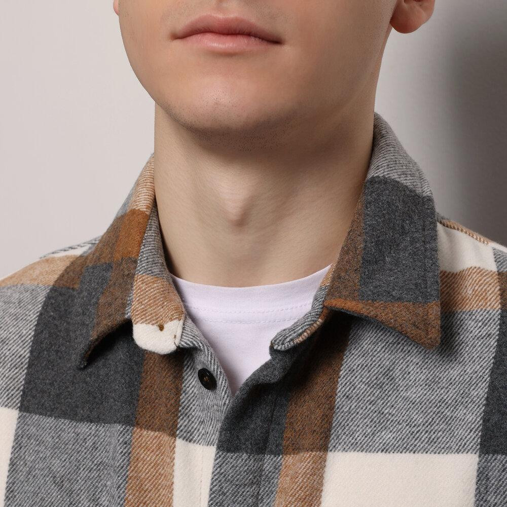 Рубашка в клетку серо-коричневая. Мужская рубашка Pobedov Tartan в клетку серо-коричневая Киев - изображение 7