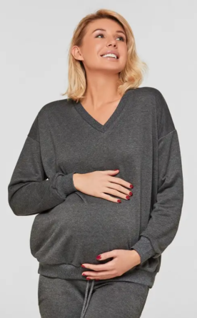 Світшот трикотажний для вагітних і мам-годувальниць oversize Liverpool розмір 2XL-3XL Lullababe Темно-сірий Кривий Ріг