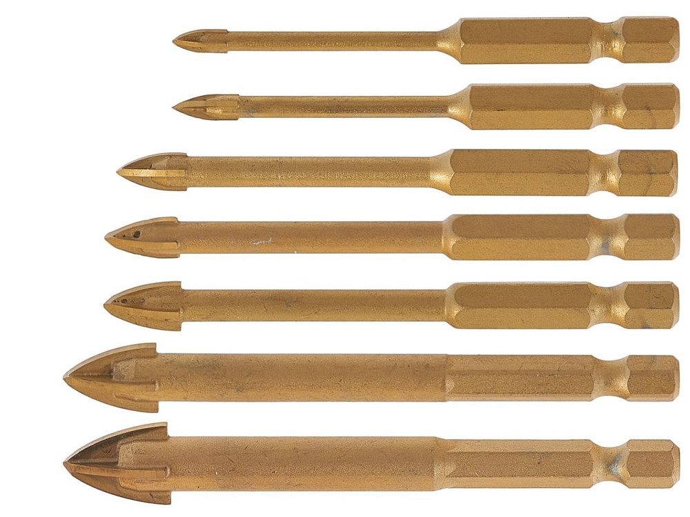 Свердла скла та кераміки "GeKo" з хвостовиком для шуруповерта Hex E6,3 (1/4") комплект  8 шт.  3 - 12 мм Киев - изображение 3