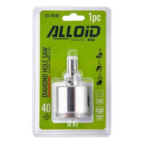 Свердло корончате алмазне по склу та кераміці 40мм з центрувальним свердлом Alloid Одеса