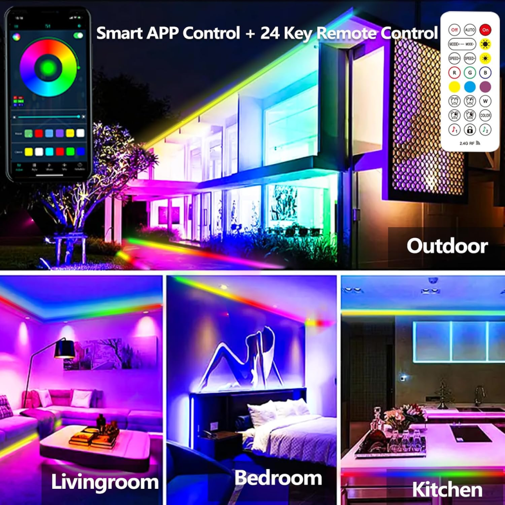 Уличная LED лента RGB+IC 15 м IP68, 24 В, Bluetooth, приложение Magic Lantern, пульт ДУ, синхронизация с музыкой Киев - изображение 5