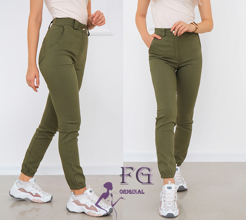 Жіночі брюки джоггери "Elias" тонкі оптом | Батал | Розпродаж моделі 52, Хакі Київ - фото 1
