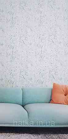 Шпалери вінілові на флізеліні Grandeco Universe метрові прованс квіти листя блакитні бузок бірюза зелені Київ