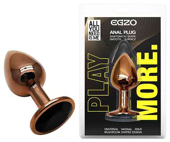 Анальна пробка з кристалом EGZO - Dark Gold Round Plug Black, size S Sex Aura Київ
