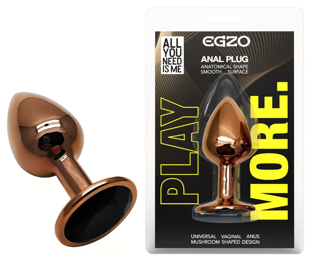 Анальна пробка з кристалом EGZO - Dark Gold Round Plug Black, size S Sex Aura Київ - фото 1
