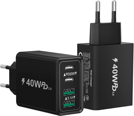 Адаптер живлення 2 в 1 Type C2 + USB2 40W Луцьк