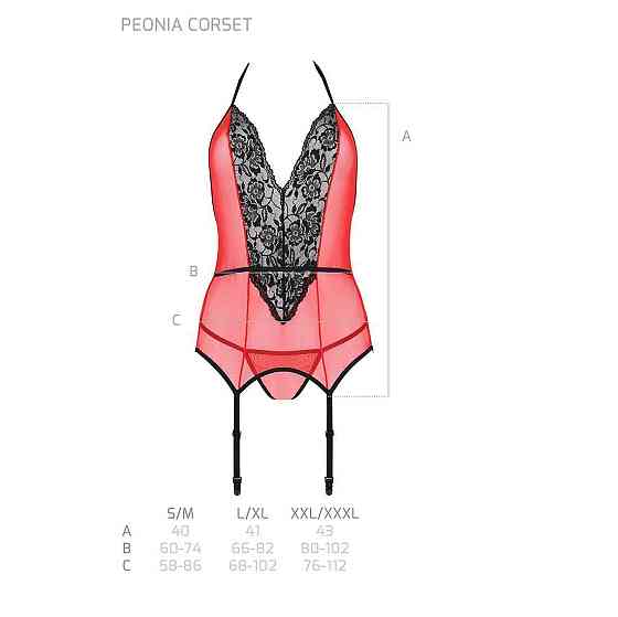 Корсет з пажами для панчіх Passion PEONIA CORSET S/M red, стрінги Sex Aura Київ