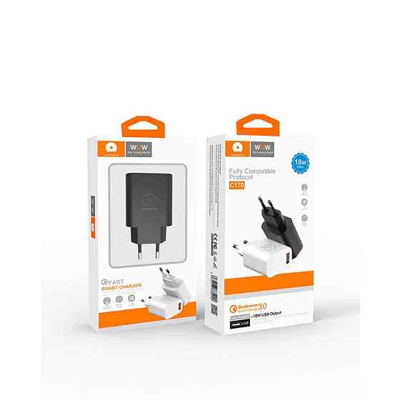 Мережевий зарядний пристрій WUW-C170 QC 3.0 single USB charger 18W Одеса