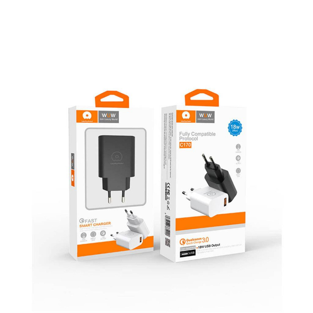 Мережевий зарядний пристрій WUW-C170 QC 3.0 single USB charger 18W Одеса - фото 2