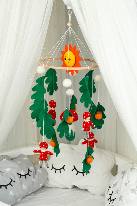 Дитячий музичний мобіль на ліжечко для немовлят WooolyWool «Мухоморчики» з 35 мелодіями Київ - фото 6