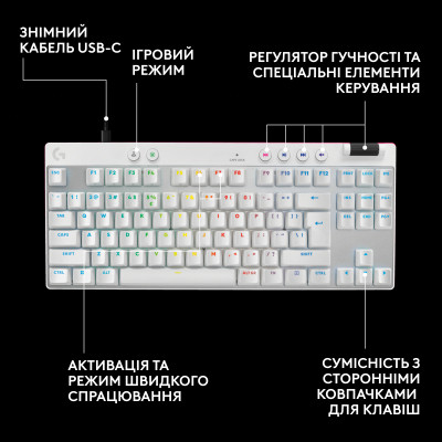 Клавіатура Logitech G PRO X TKL Rapid Linear USB UA White (920-013242) Вінниця - фото 6