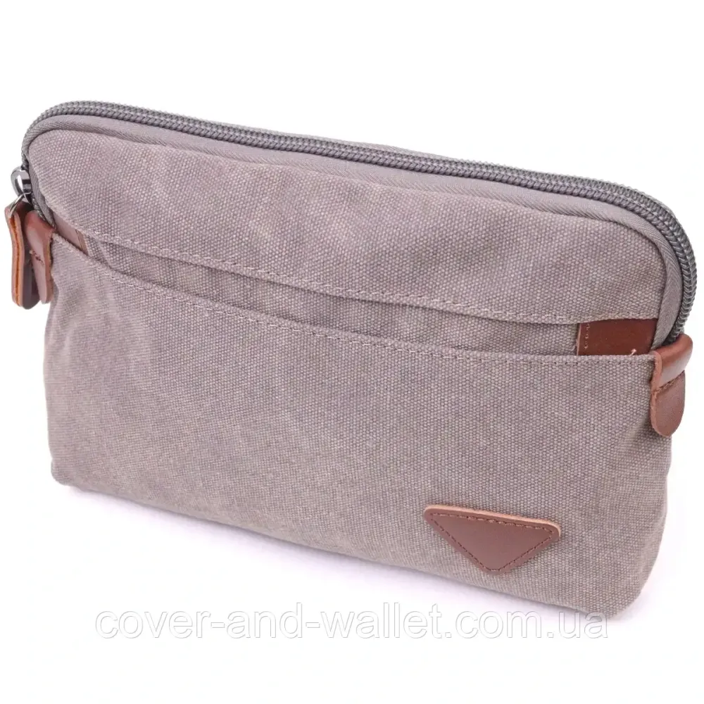 Стильный мужкой клатч на молнии из качественного текстиля серого цвета Puos Киев - изображение 1