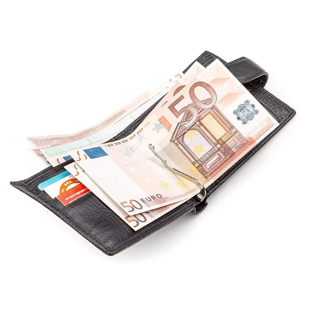 Чоловічий гаманець ST Leather 18309 (ST113-1) із Затискачачем для грошей Чорний Київ - фото 3