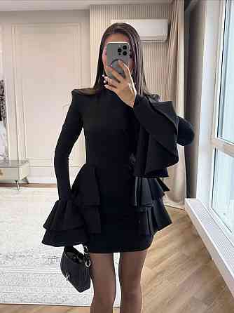 Женское черное мини платье с воланами трикотаж алекс Одесса