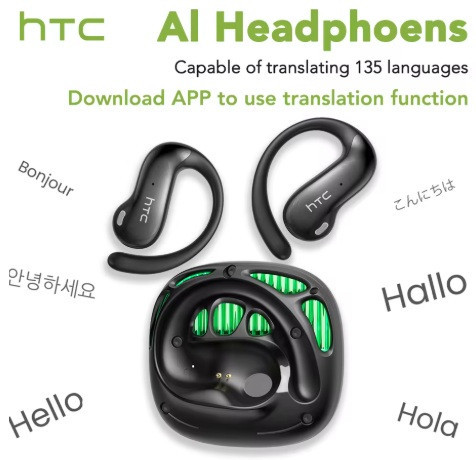 Спортивные bluetooth наушники HTC с AI-перекладывателем 134 языка NE30 Black Запорожье - изображение 1