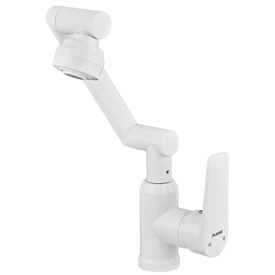 Змішувач для умивальника з регульованим виливом Plamix Oscar-001-FX SET White (з підведенням) (Колір білий) (PM6105)   ( 22628 ) Харьков