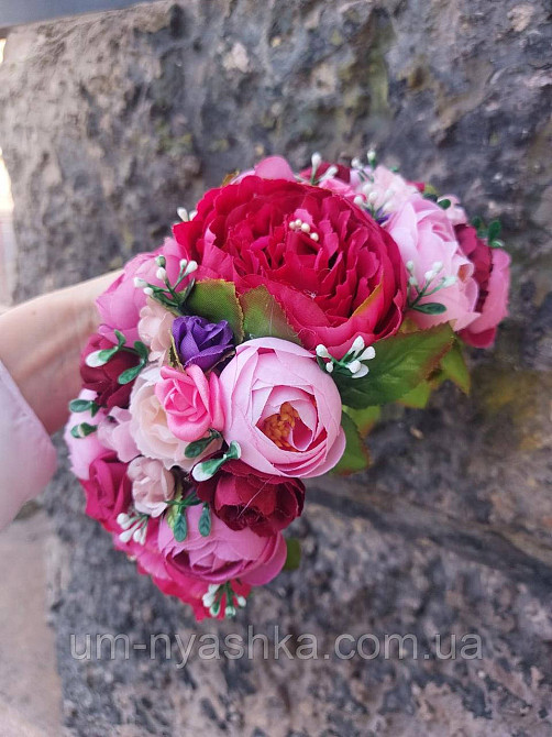 Ободок обруч з квітами "Піони великий малиновий" Кривий Ріг - фото 7
