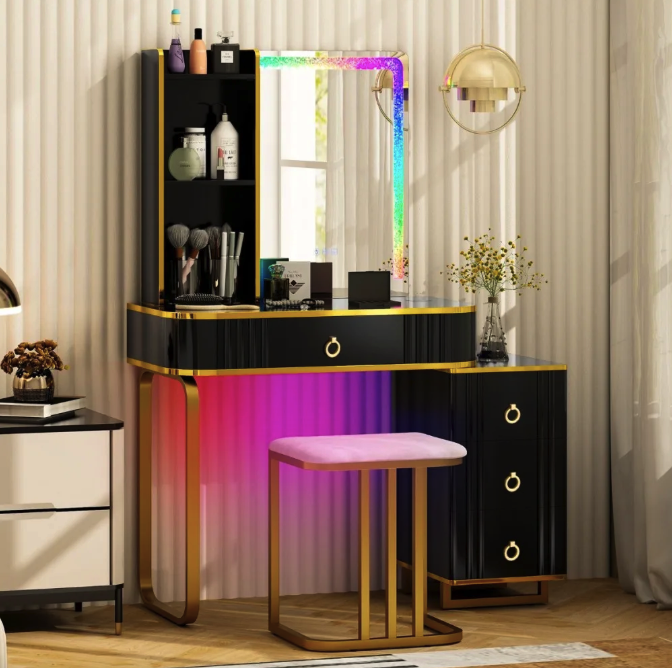 Туалетний столик з пуфом та LED дзеркалом для дому та спальні Vicci Київ - фото 8