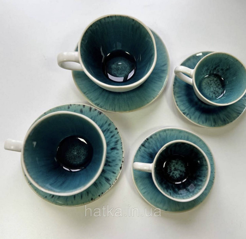 Набір чайний 4 чашки + 4 блюдця Olens "Скандія" 250 мл кераміка біло-синя для дому та ресторану Київ - фото 3