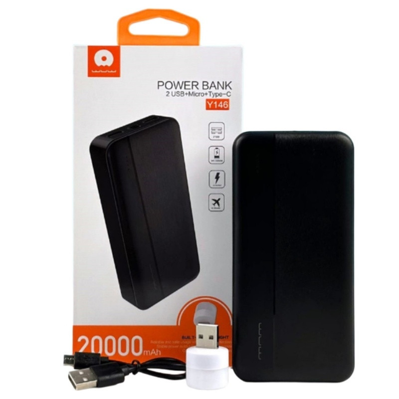 Павербанк 20000 mAh WUW Y146 ліхтарик чорний power bank повербанк Одеса - фото 2