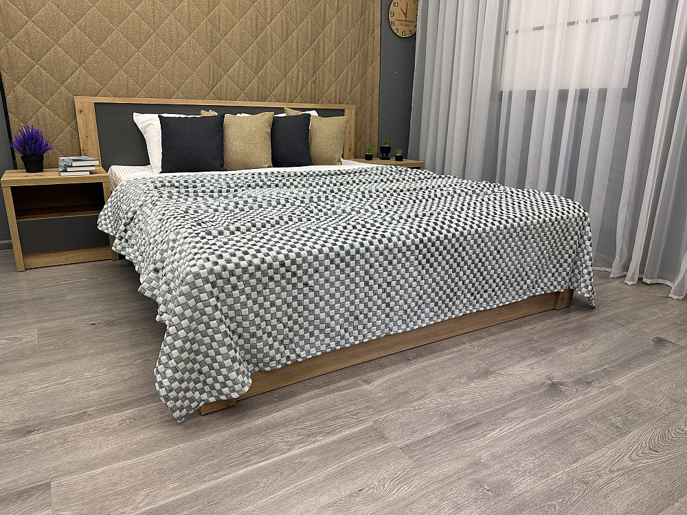 Плед-покривало Шахи 200х210 см (+-5см) Сірий з білим (87-040) Київ - фото 3