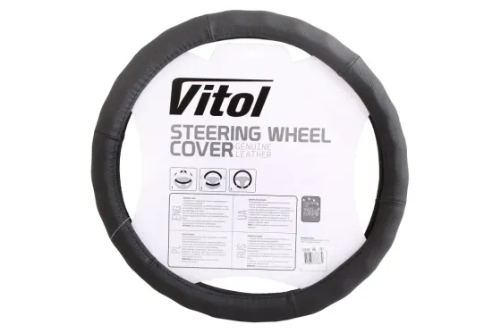 Оплетка на кермо шкіра M без запаху Vitol Lux 2056-BK-M чорний Вінниця