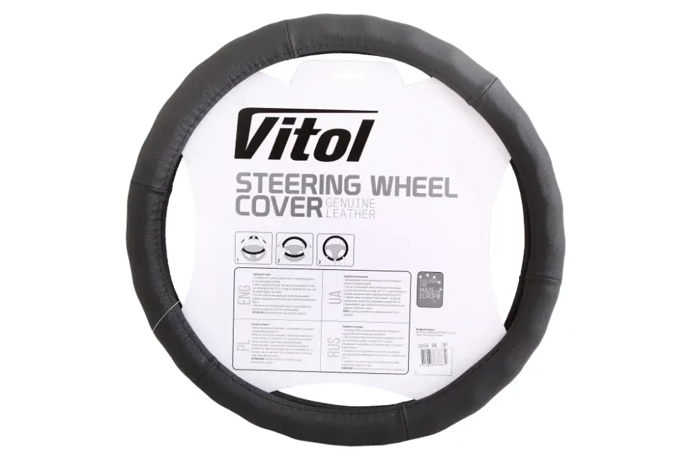 Оплетка на кермо шкіра M без запаху Vitol Lux 2056-BK-M чорний Вінниця - фото 2