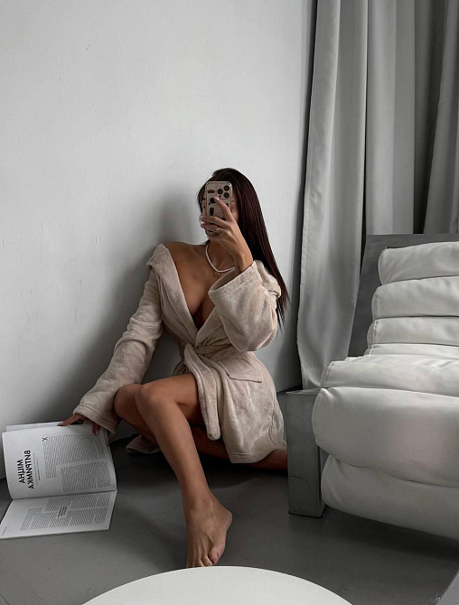 Жіночий теплий короткий халат із поясом із турецької махри Бежевий, 46/48 Одеса - фото 4