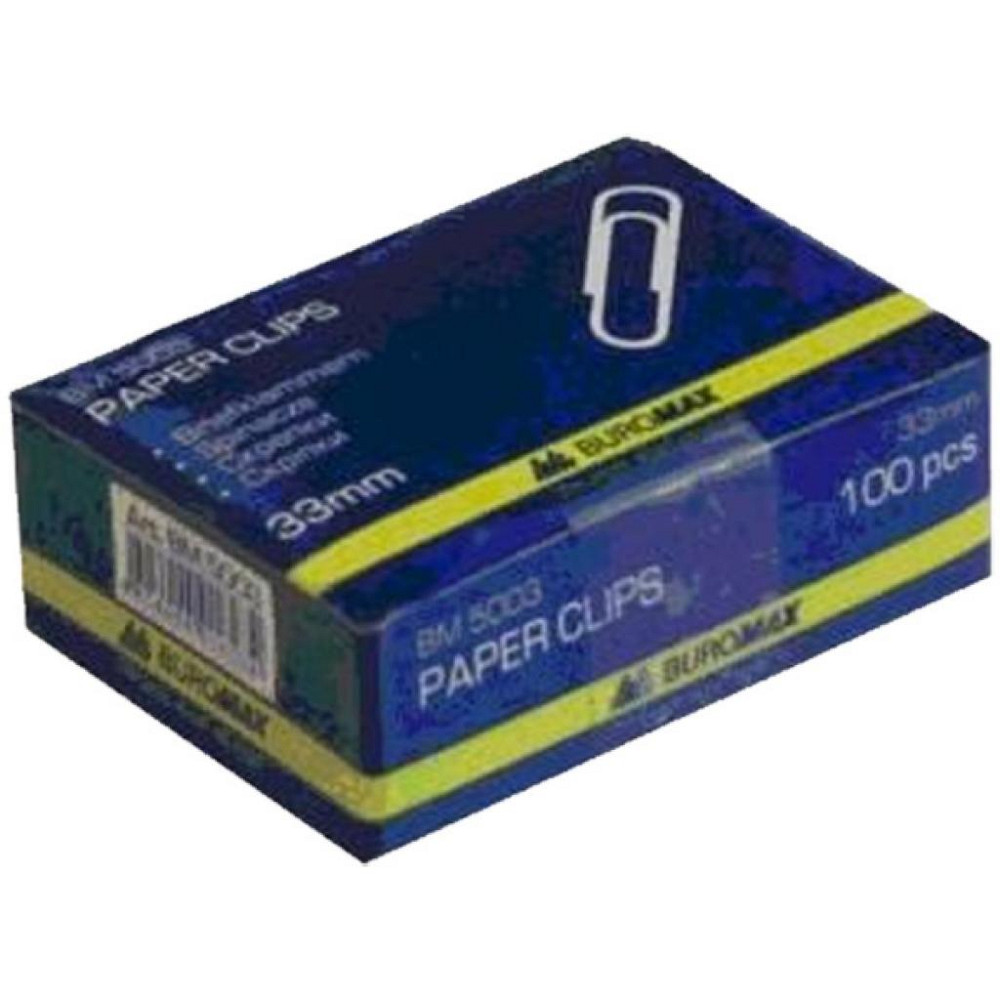 Скрепки канцелярские Buromax 33 мм, nickel-plated, 100 шт (BM.5003) Винница - изображение 1