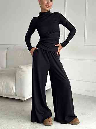 Женский стильный повседневный костюм двойка трикотаж рубчик Черный, 46/48 Одесса