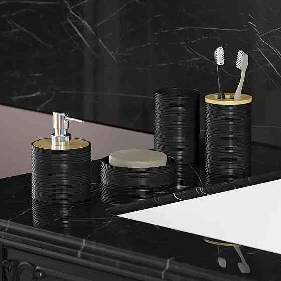 Набор аксессуаров 4в1 для ванной и душа, мыльница,дозатор для мыла, стаканы,пластик,черный Каменец-Подольский