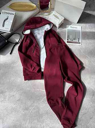 Жіночий теплий повсякденний костюм: худі + штани, тринитка на флісі + хутро Бордо, 50/52 Одеса