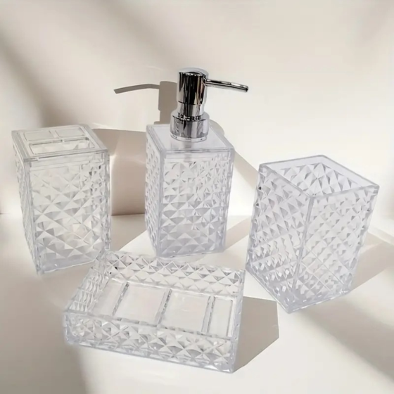 Набор аксессуаров 4в1 для ванной и душа, дозатор для мыла, мыльница, стаканы,материал акрил стаканы,прозрачный Каменец-Подольский