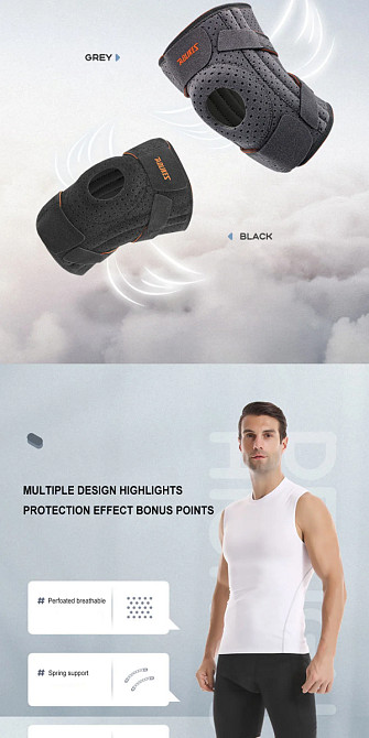 Ортез колінний AOLIKES із металевими пружинними бічними стабілізаторами та силіконовими накладками, регульований 35-62см (сірий) Николаев - изображение 3