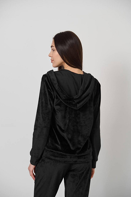 Женский велюровий костюм на змейке с капюшоном Черный S Харьков - изображение 9