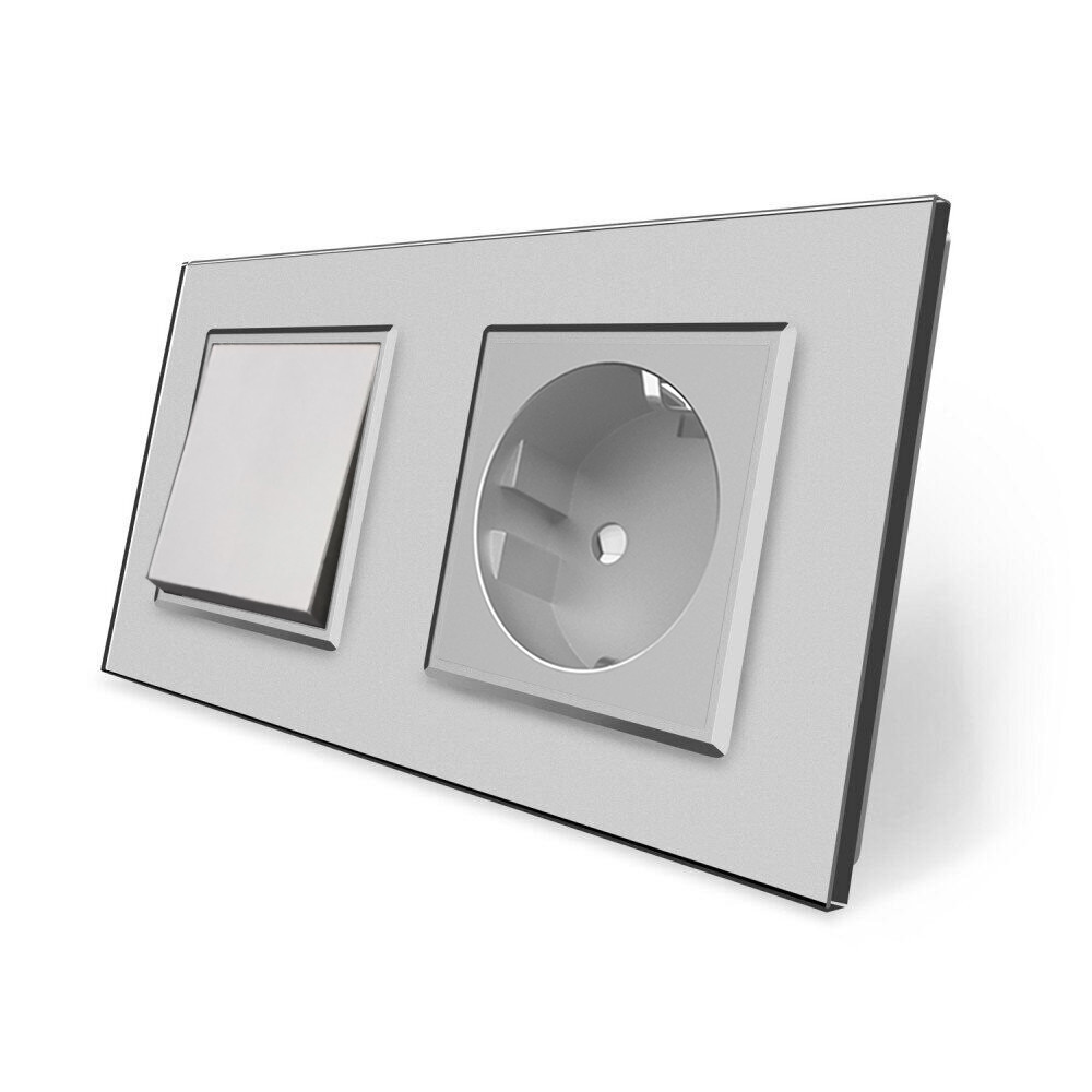 LIVOLO Одноклавішний вимикач з розеткою Livolo сірий скло (VL-C7C1EUK1-15) Коломыя - изображение 1