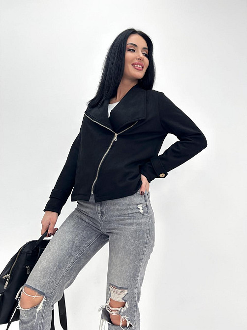 Замшева куртка-жакет "Nessa" оптом I Норма і батал Чорний, 46-48 Київ - фото 6