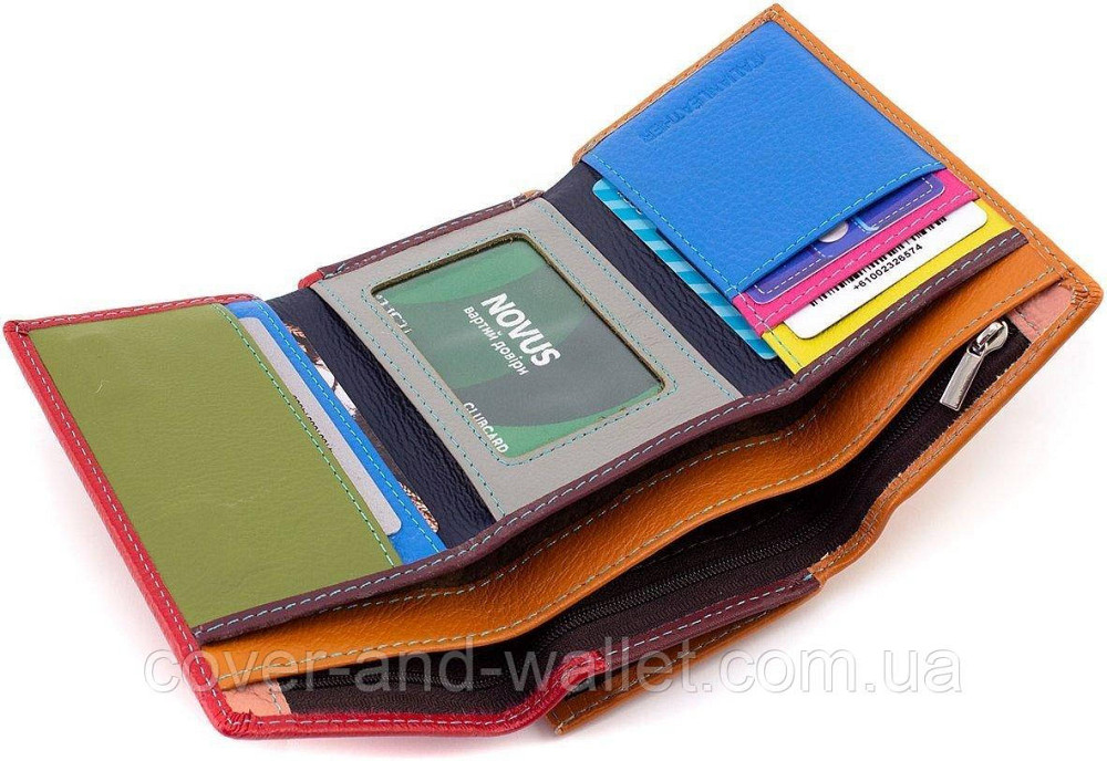 Пудровый женский кожаный кошелек на магнитах среднего размера ST 021 Красный Киев - изображение 4