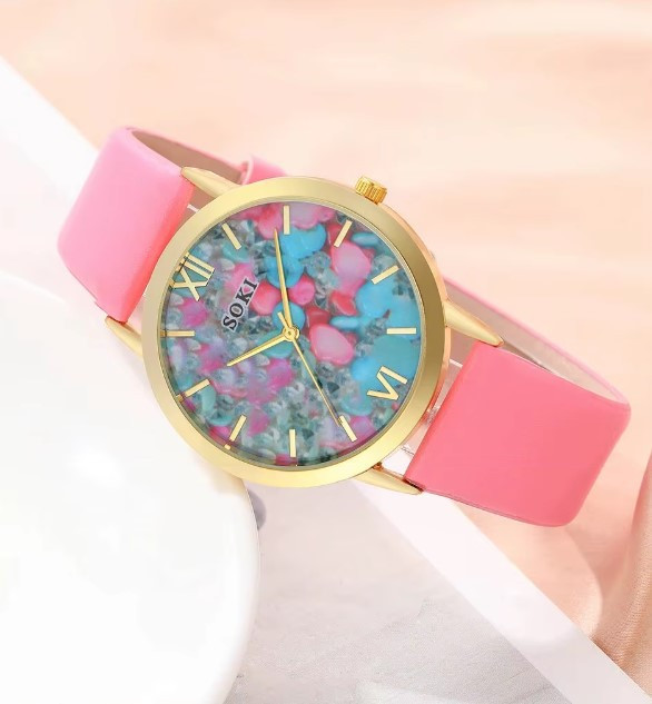 Жіночий подарунковий набір Color Crystal годинник браслет кольє сережки каблучка рожевий Київ - фото 3